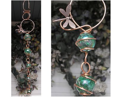 Dragonfly suncatcher, glass garden art, copper outdoor decor, jeweled butterfly sun catcher, whimsical gifts for her, plant mom, mothers day