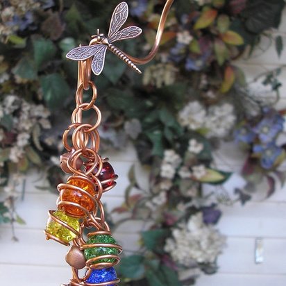 Rainbow glass and copper plant stake, houseplant and garden decor, dragonfly butterfly or fairy, plant mom holiday gifts