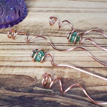 Copper plant stakes, glass suncatcher houseplant sticks, support stake and markers, jeweled fairy garden art, holiday plant gifts