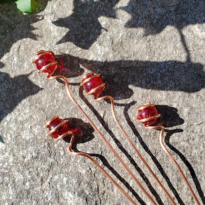 Plant Mom holiday gift, copper plant stake, glass plant picks, indoor planter accessories, garden art