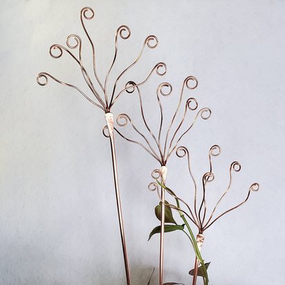Copper plant stake and trellis support, dandelion houseplant stakes, decorative planter pick, plant mom holiday gifts