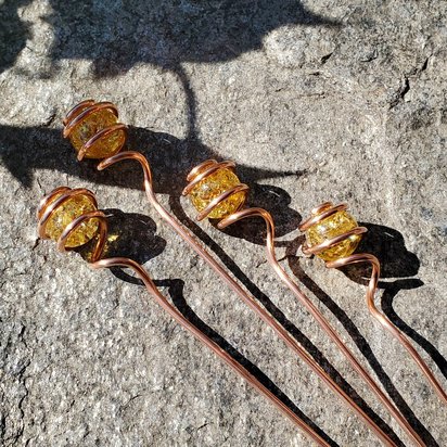 Decorative copper plant stakes, glass garden art markers, gardening gifts, fairy decor