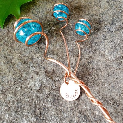 Glass suncatcher plant stake, garden art markers, copper outdoor decor, houseplant support, personalized plant mom gift