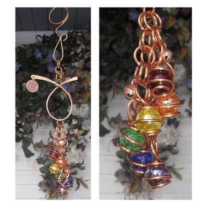 Copper and rainbow glass wind chimes for outdoors, garden decor ornament, personalized gardening and plant mom holiday gift ideas