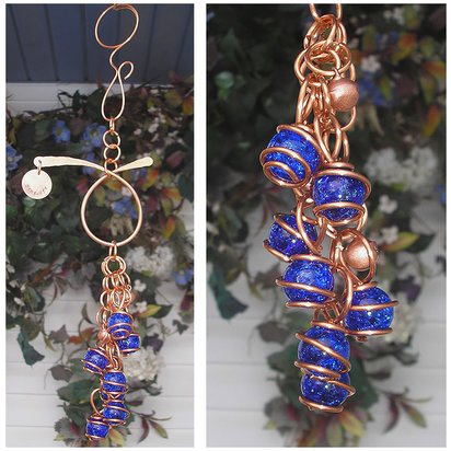 Glass wind chimes, copper garden art decor, plant mom holiday gardening gifts, personalized windchime