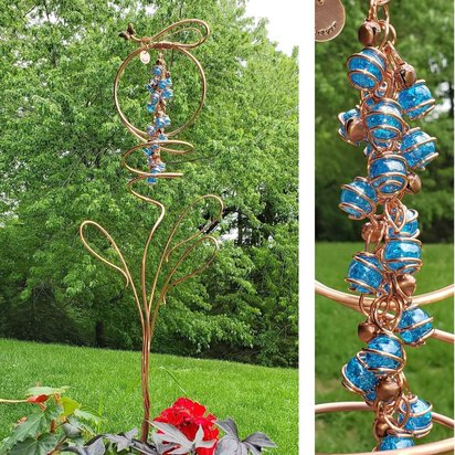 Copper plant trellis, large porch and patio stake, houseplant wind chime suncatcher, plant mom holiday gift