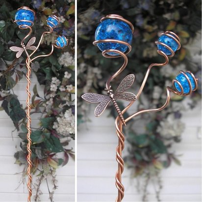 Dragonfly copper plant stake, decorative garden butterfly marker, indoor and outdoor plant mom gifts