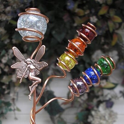 Rainbow indoor and outdoor plant stake, copper dragonfly garden decor, butterfly ornament, holiday gardening gifts