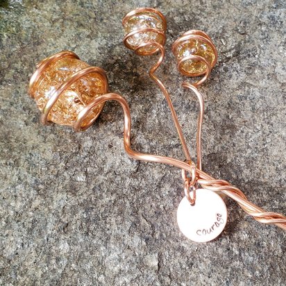 Copper garden and plant stake, glass houseplant decor, flower and bulb marker, personalized holiday plant gifts