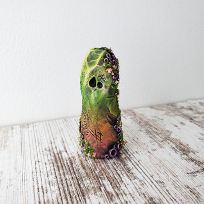 Rock monster polymer clay figurine, fairy garden copper plant stake, houseplant sitter, fantasy art object sculpture, holiday gifts