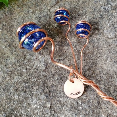 Copper plant stake, jeweled glass houseplant and garden decor, personalized art, plant mom holiday gifts