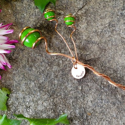 Copper and glass houseplant stake, personalized plant mom gift