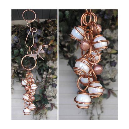 Glass wind chimes, copper dragonfly or butterfly outdoor art, plant room decor, garden gifts
