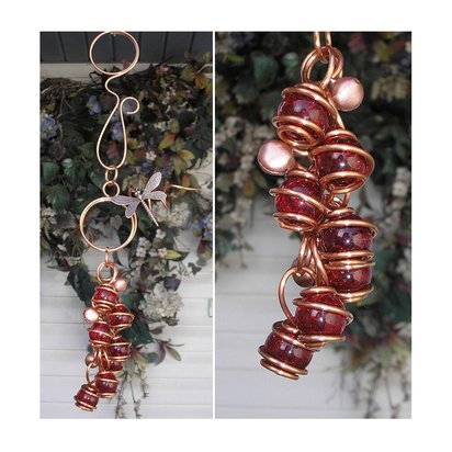 Dragonfly glass wind chimes, copper garden butterfly suncatcher, outdoor art and decor, plant mom and gardening holiday gifts