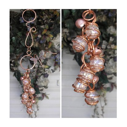 Glass and copper wind chimes, dragonfly or butterfly plant room decor, hanging porch and garden art ornament, plant mom gift