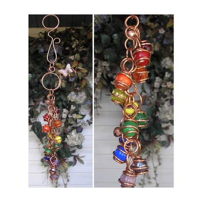 Rainbow glass wind chimes, dragonfly or butterfly copper art, plant accessories, holiday gifts