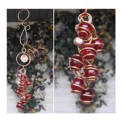 Personalized holiday copper and glass wind chimes, outdoor or indoor decor, plant accessory gift