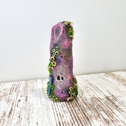 Fairy rock monster polymer clay figurine, small garden decor, copper plant stake, houseplant sitter, fantasy art sculpture, holiday gifts