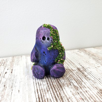 Fairy monster polymer clay figurine, copper plant stake houseplant sitter, fantasy art object sculpture, plant mom holiday gifts