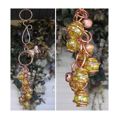 Dragonfly or butterfly glass wind chimes, copper garden art outdoor decor, plant mom gardening gifts