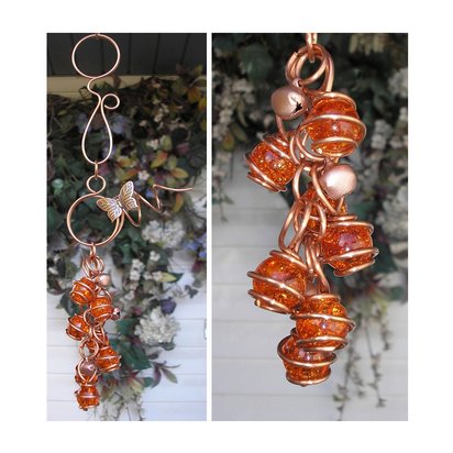 Dragonfly wind chimes, glass and copper plant room decor, holiday gardening gift