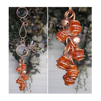 Copper and glass dragonfly or butterfly wind chimes, garden and plant mom holiday gifts