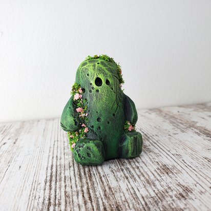 Garden rock monster polymer clay figurine, copper plant stake houseplant sitter, fantasy art object sculpture, plant mom holiday gifts