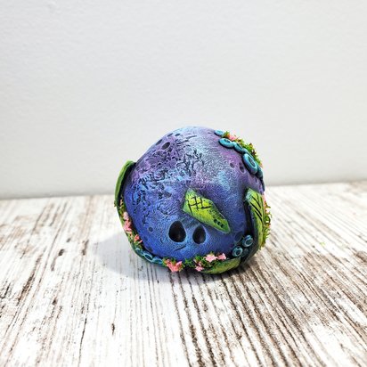 Fairy monster polymer clay figurine, copper plant stake houseplant sitter, fantasy art object sculpture, garden holiday gifts